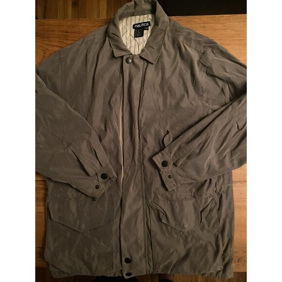 Vintage Nautica Sailing Jacket Army Green Coat 90s Olive L - Picture 1 of 13